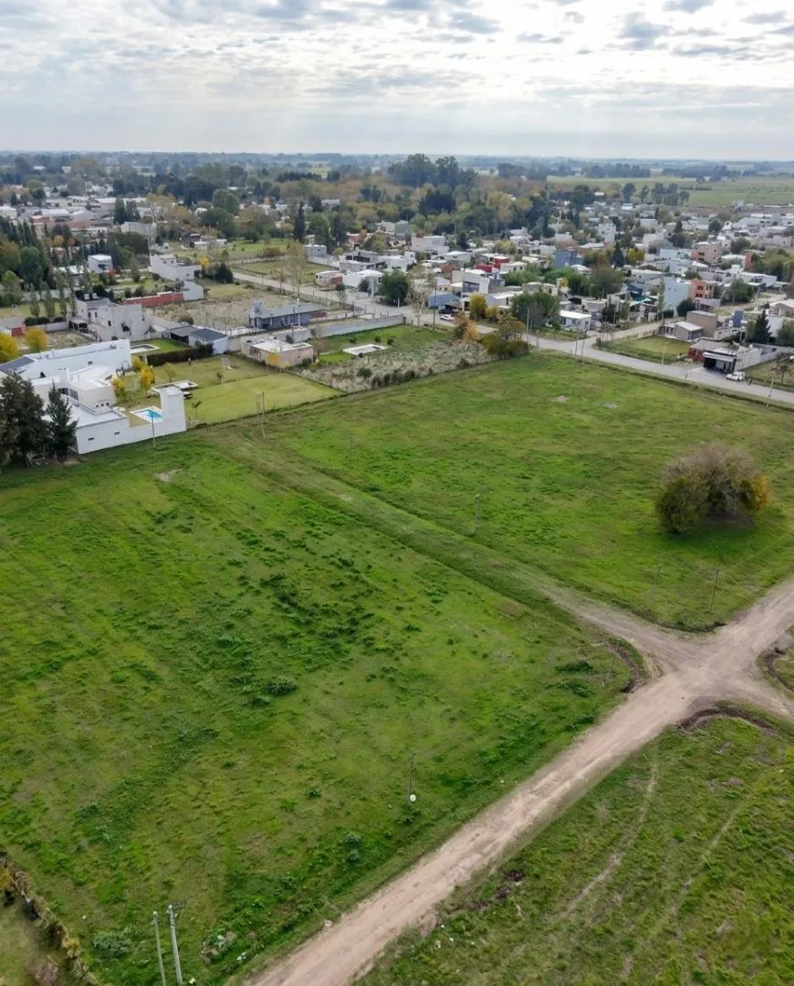 Vista aérea del loteo Altos de Lavalle con barrio residencial al fondo — San Vicente, Buenos Aires